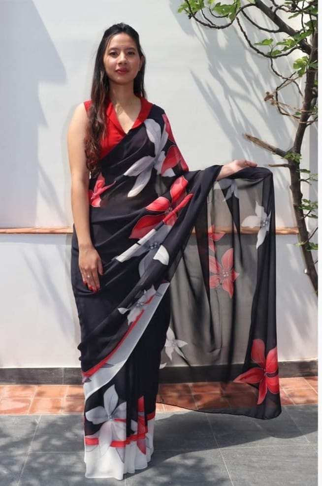 VK 4127 Printed Soft Georgette Sarees Wholesale Clothing Suppliers In India